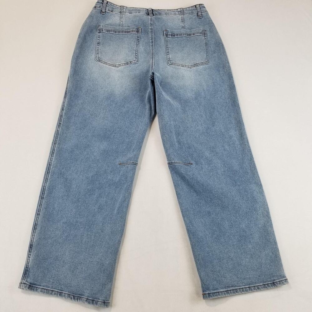 FLAMINGALS Jeans Womens Large Blue High Rise Wide Leg Lace Up Patch Pockets - Picture 2 of 11